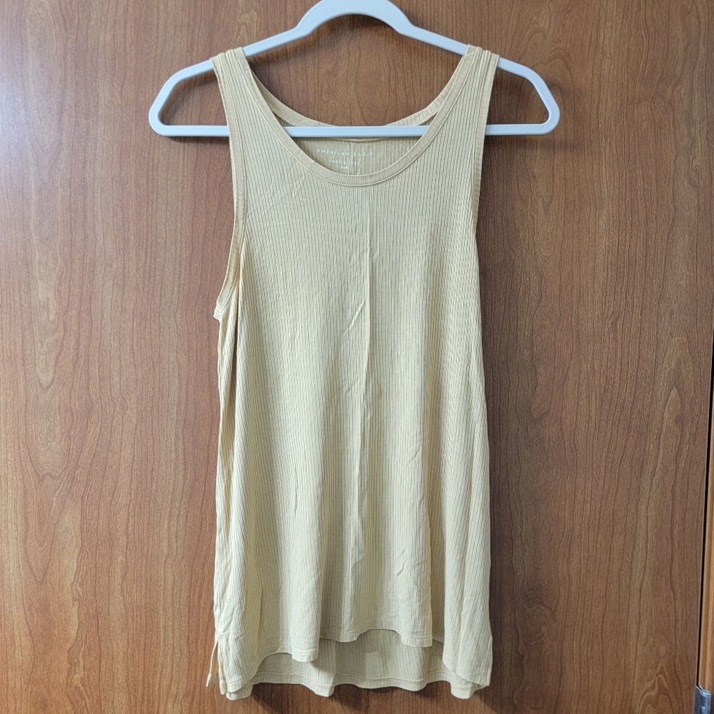 American Eagle Soft & Sext Rib Tank Top Dusty Yellow Size Small